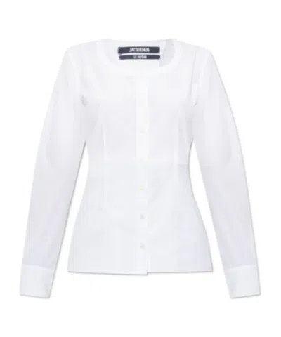 JACQUEMUS BUTTON-FRONT LONG-SLEEVE BLOUSE