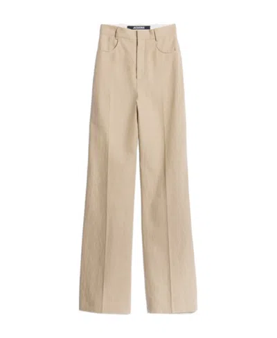 Jacquemus High-waisted Flared Trousers In Nude