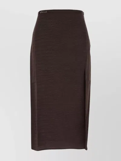 Jacquemus High Waisted Slit Skirt In Croco Brown