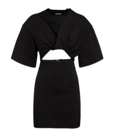 Jacquemus Short-sleeved Top With Twisted Front Design In Blue