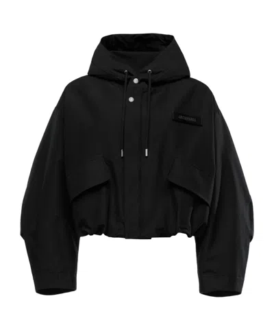 Jacquemus Cropped Hooded Sweatshirt With Oversized Sleeves And Drawstring In Black
