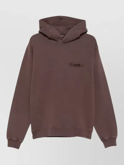 Jacquemus Hooded Crewneck Top Long Sleeve Style In Brown