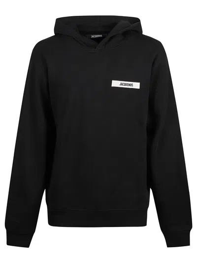 Jacquemus Hooded Gros Grain Sweatshirt With Logo Detail In Black