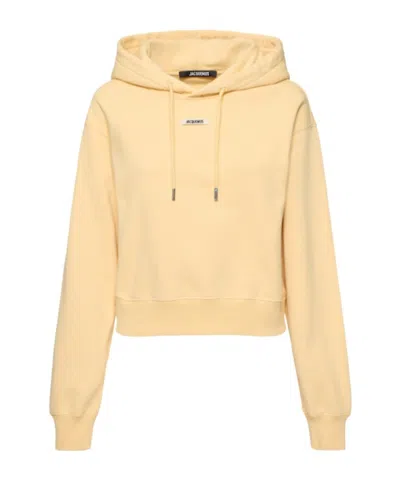 Jacquemus Le Hoodie Gros Grain Cotton Crop Hoodie In Neutral