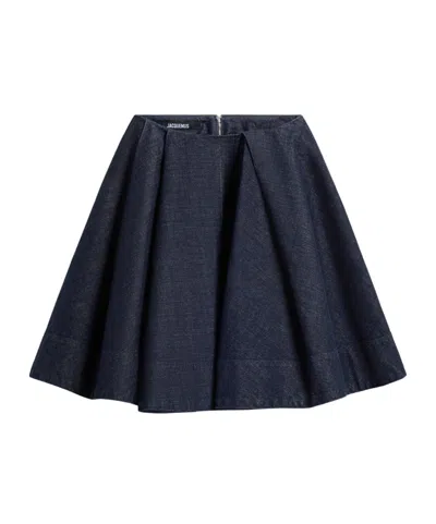 Jacquemus Horn Denim Skirt In Bleu Marine Foncé