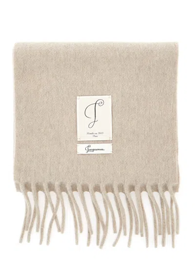 Jacquemus Horsebit Mini Scarf In 100% Virgin Wool In Beige
