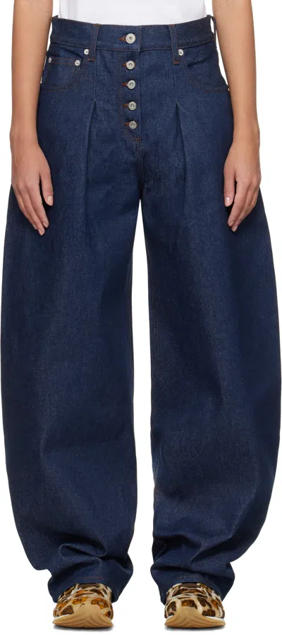 Jacquemus Indigo 'the Ovalo De-nîmes' Jeans In 38b Navy/brown