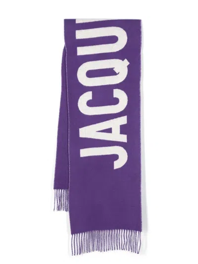 Jacquemus Intarsia-knit Logo Scarf In Purple