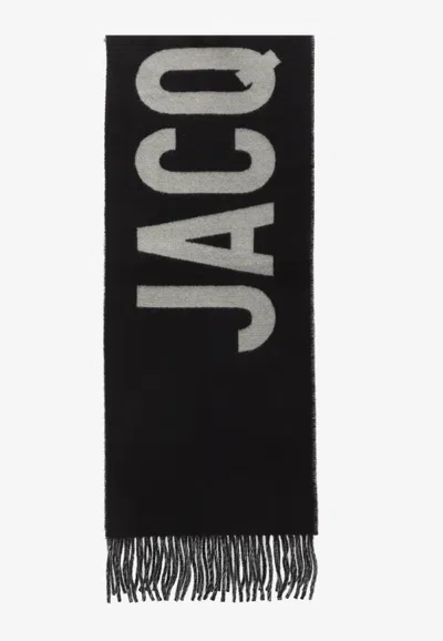 Jacquemus Intarsia Knit Logo Wool Scarf In Black