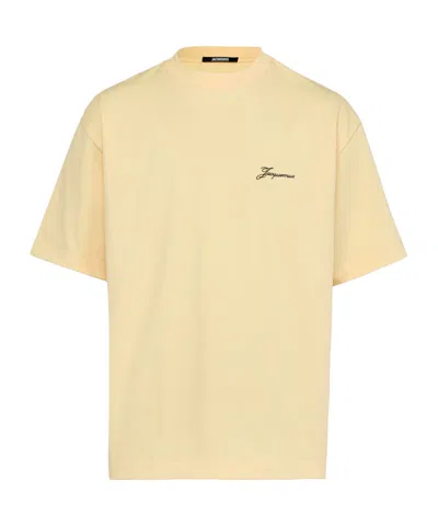 Jacquemus Yellow T-shirt With Logo On The Front And Print On The Back In Multicolor