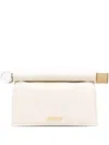 Jacquemus Ivory Leather Clutch Bag With Logo Plaque And Gold Details In Beige