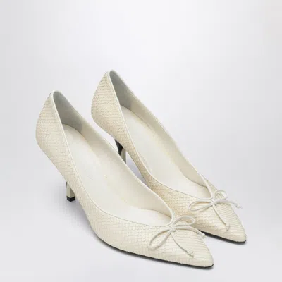 JACQUEMUS JACQUEMUS IVORY PYTHON-EFFECT EMBOSSED LEATHER TOURNI DÉCOLLETÉ