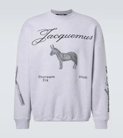 Jacquemus J Embroidered Cotton Fleece Sweatshirt In Grey