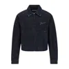 Jacquemus Dark Indigo Denim Jacket With Front Zipper And Logo In Black
