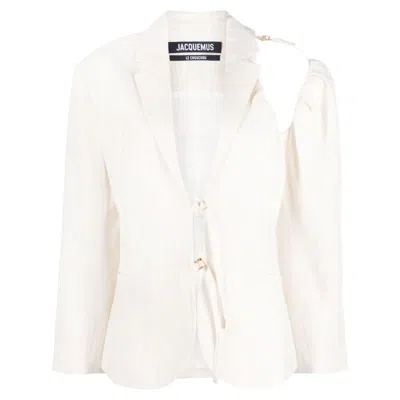 Jacquemus Galliga Blazer Jacket Featuring Cut-out Detailing In Beige