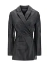 Jacquemus Tibau Double-breasted Leather Jacket In Black