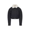 Jacquemus Le Bomber De-nimes Ovalo Blue Jacket With Fur Collar And Two Front Welt Pockets In Denim Woman In Blue