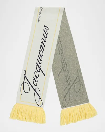 Jacquemus Jacquard Logo Fringed Wool Scarf In White