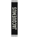 Jacquemus Black Bold White Lettering Twisted Fringe Scarf In Black