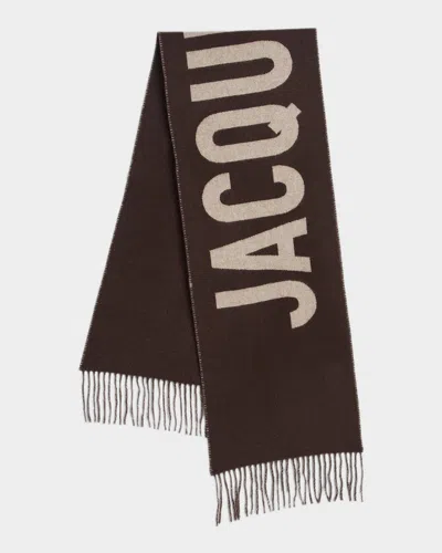 Jacquemus Jacquard Logo Wool Scarf In Brown