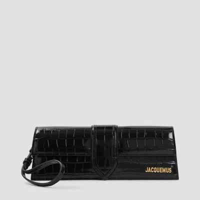 Jacquemus Jacquard Mini Bambino Leather Shoulder Pouch Bag In Black