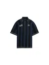 Jacquemus 'le Polo Liga' Blue Shirt With Maxi Rear Print And All-over Striped Motif In Gold