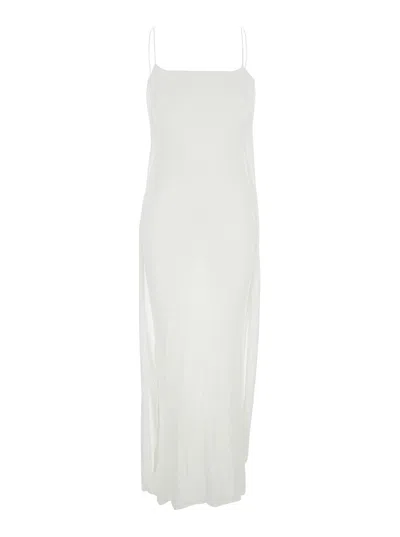 Jacquemus Jacquard Tech Fabric Slip Dress With Straight Neckline And Draped Back In White