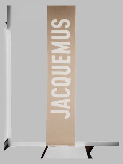 Jacquemus Jacquard Wool Scarf With Fringed Logo Detail In Brown