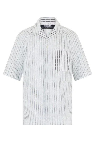 Jacquemus Jacquard-print Short-sleeve Cotton Shirt With Chest Pocket In White
