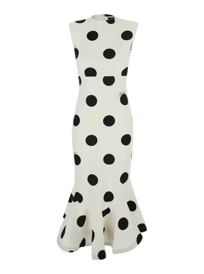 Jacquemus Jacquard-style Off-white Long Sleeve V-neck Maxi Dress