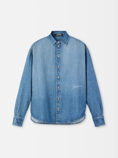 Jacquemus Jacquard-textured Mini Shirt In Blue
