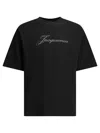 Jacquemus Relaxed Fit Black T-shirt With Cursive Script Logo In Black