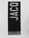 Jacquemus Black Bold White Lettering Twisted Fringe Scarf In Black
