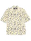 Jacquemus Yellow Cotton Jean Shirt With Playful Leaf Pattern In Yellow & Orange
