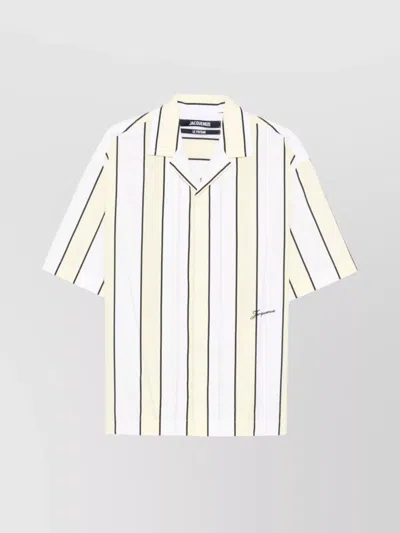 Jacquemus Jean Striped Camp Collar Shirt In White