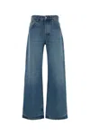 Jacquemus Wide Leg High Rise Jeans With Contrast Stitching In Blue