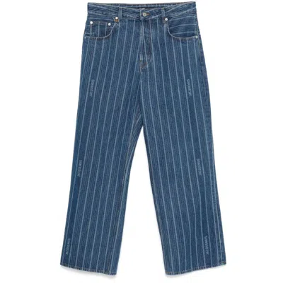 Jacquemus Men's Vertical Striped Straight-leg Jeans In Blue
