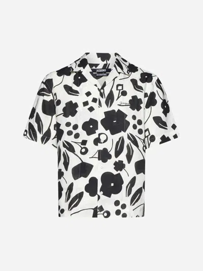 Jacquemus Jeans Print Linen Shirt In Pt Black White Cubic Flow