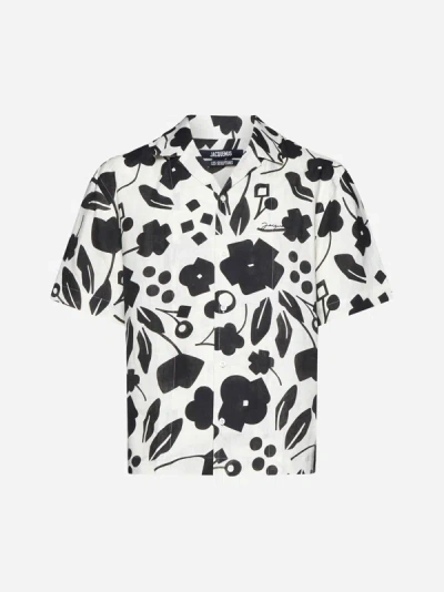 Jacquemus Jeans Print Linen Shirt In Black