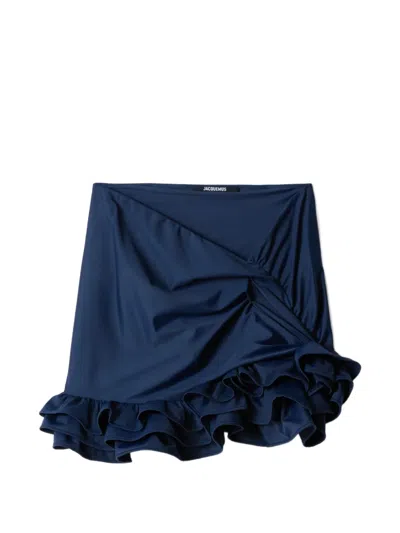 Jacquemus Jupe Playa Ruffled Mini Skirt In Blue