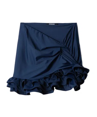 Jacquemus Jupe Playa Ruffled Mini Skirt In Blue