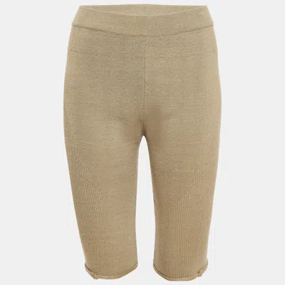 Jacquemus Khaki Green Linen Blend Knit Sierra Shorts In Neutral