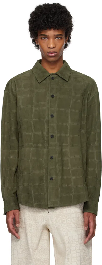 JACQUEMUS KHAKI LA CROISIÈRE 'THE CROCO LEATHER' SHIRT
