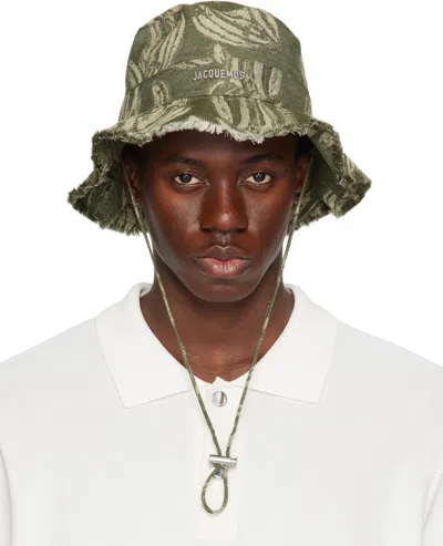 Jacquemus Khaki 'le Bob Artichaut' Hat In 5ca Jacquard Banana