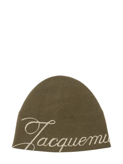 Jacquemus Khaki Logo Beanie Cap In Gray