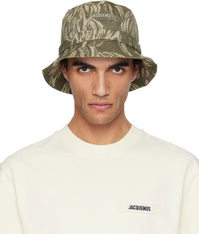 Jacquemus Khaki 'the Gadjo' Bucket Hat In 5ca Jacquard Banana
