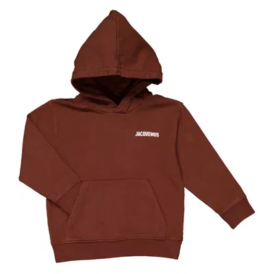 Jacquemus Kids Logo Embroidered Cotton Hoodie In Burgundy