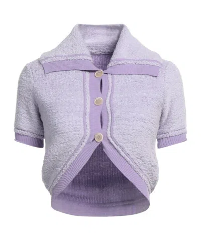 Jacquemus Knit Shortsleeve Vneck Cardigan In Purple
