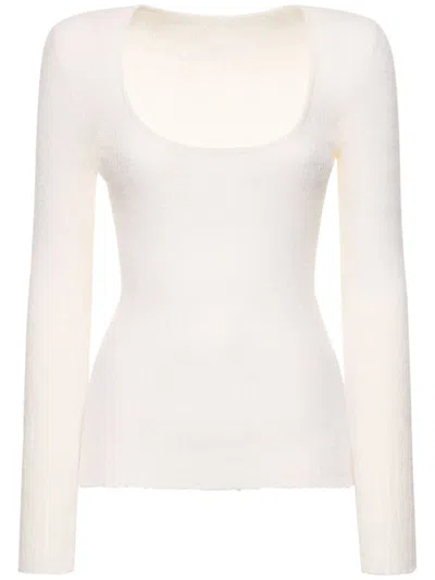 Jacquemus Knit Top With Long Sleeves And A Deep Neckline In White
