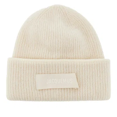 Jacquemus Knitted Beanie Hat With Gros-grain Logo In Neutral